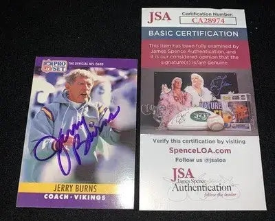 Jerry Burns Hand Signed 1990 Pro Set Minnesota Vikings Autograph JSA Auto - Football Card Single