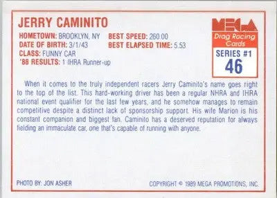 Jerry Caminito - 1989 Mega Drag - #46 - Racing - Racing Card Single