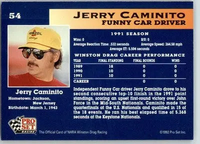 Jerry Caminito - 1992 Pro Set NHRA - #54 - Racing - Racing Card Single