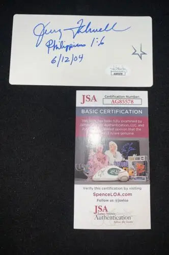 Autographed Jerry Falwell Liberty University index card with certification from JSA
