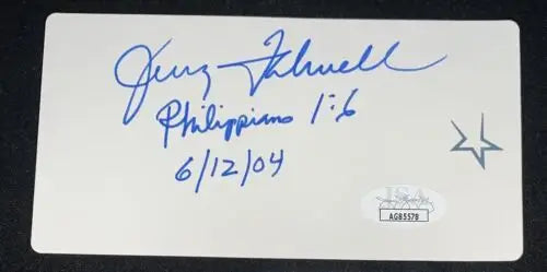 Jerry Falwell 2004 Signed Cut Inscribed Auto Liberty University Index Card JSA