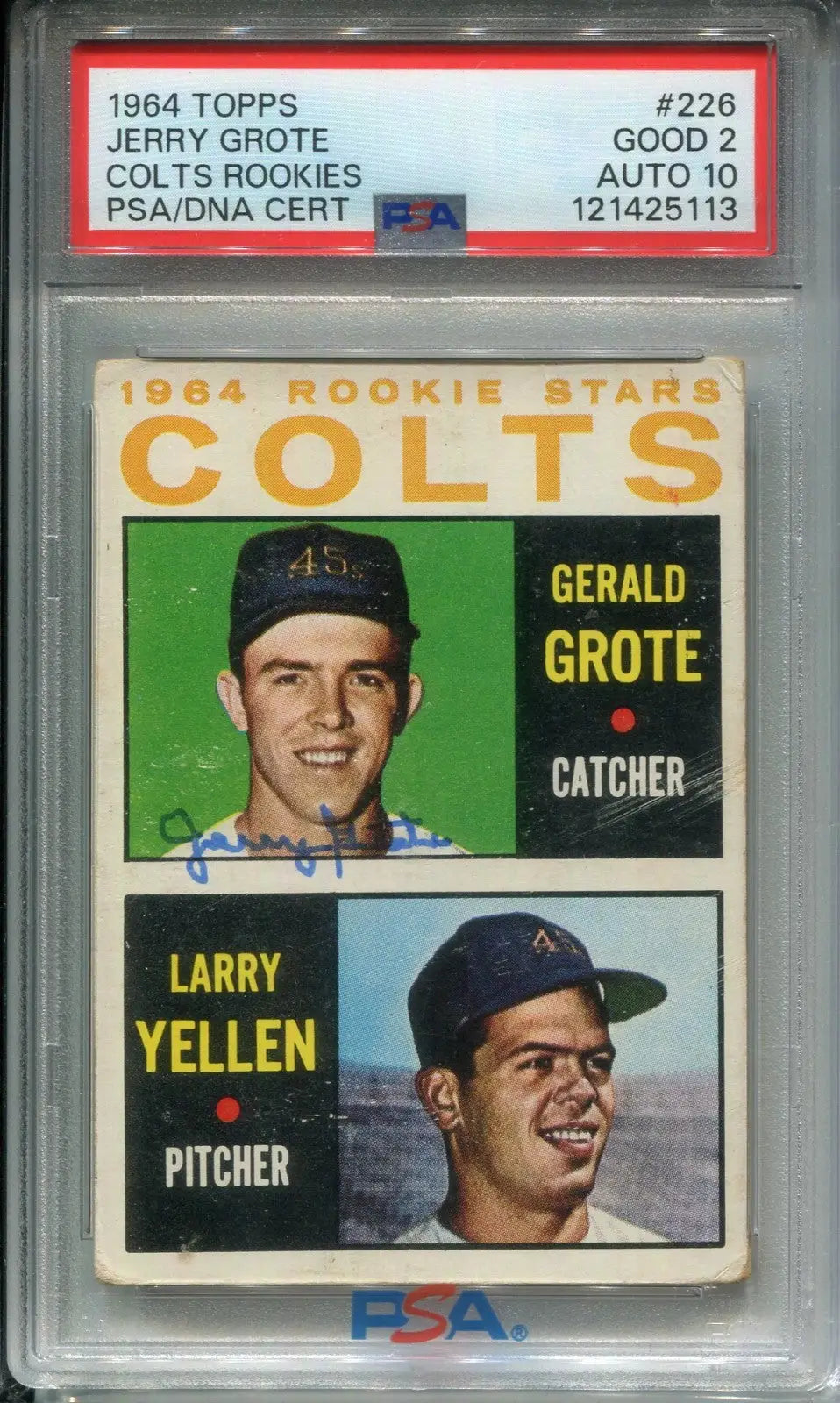 JERRY GROTE 1964 TOPPS SIGNED AUTOGRAPHED ROOKIE CARD #226 PSA 2 DNA 10 Auto - Baseball Card Single