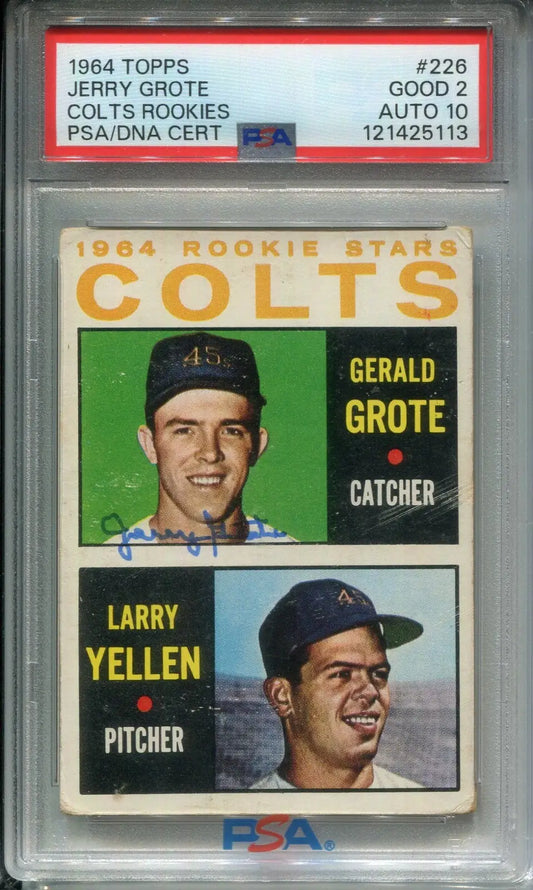JERRY GROTE 1964 TOPPS SIGNED AUTOGRAPHED ROOKIE CARD #226 PSA 2 DNA 10 Auto - Baseball Card Single