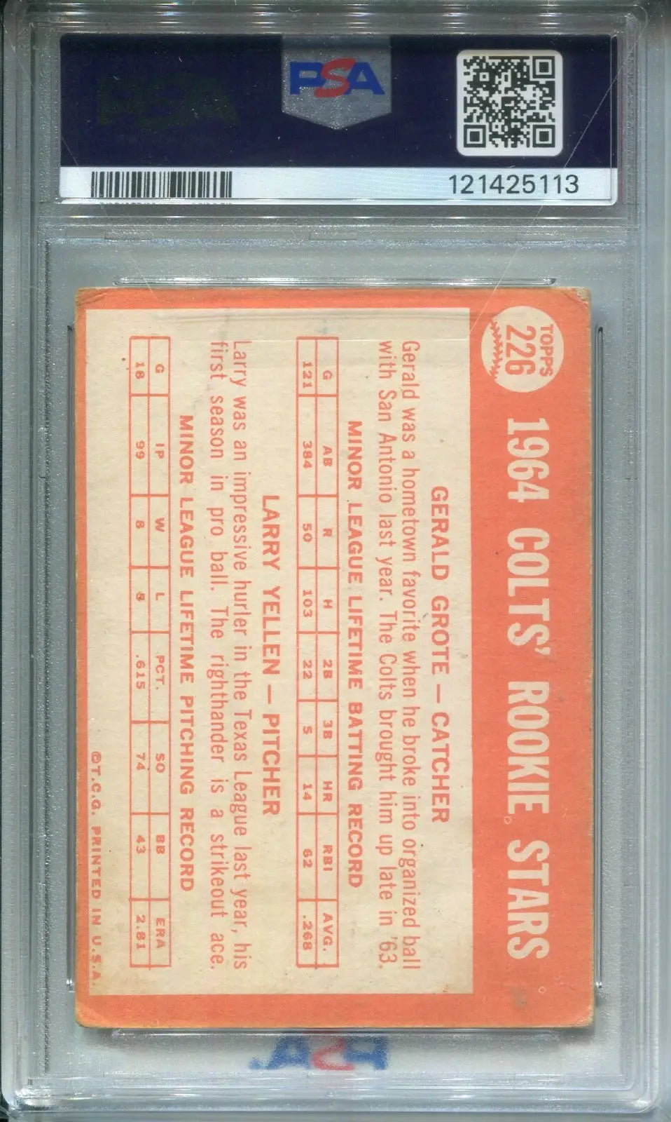 JERRY GROTE 1964 TOPPS SIGNED AUTOGRAPHED ROOKIE CARD #226 PSA 2 DNA 10 Auto - Baseball Card Single