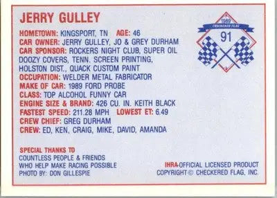 Jerry Gulley - 1989 Checkered Flag IHRA - #91 - Racing - Racing Card Single