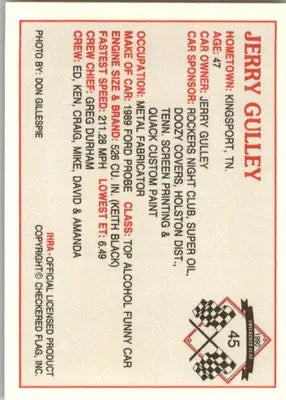 Jerry Gulley - 1990 Checkered Flag IHRA - #45 - Racing - Racing Card Single