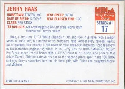 Jerry Haas - 1989 Mega Drag - #17 - Racing - Racing Card Single