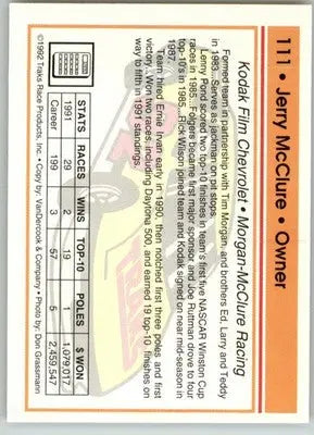 Jerry McClure - 1992 Traks - #111 - Racing - Racing Card Single