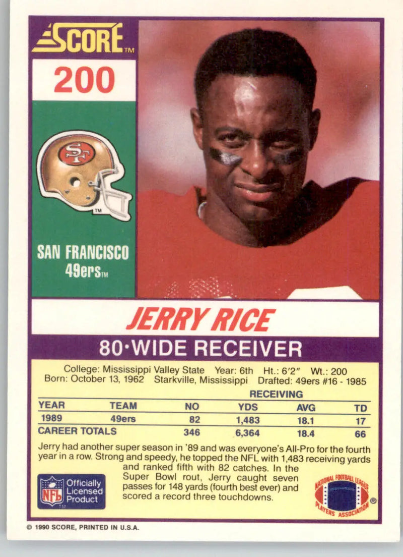 Jerry Rice - 1990 Score - #200 - Football - Football Card Single
