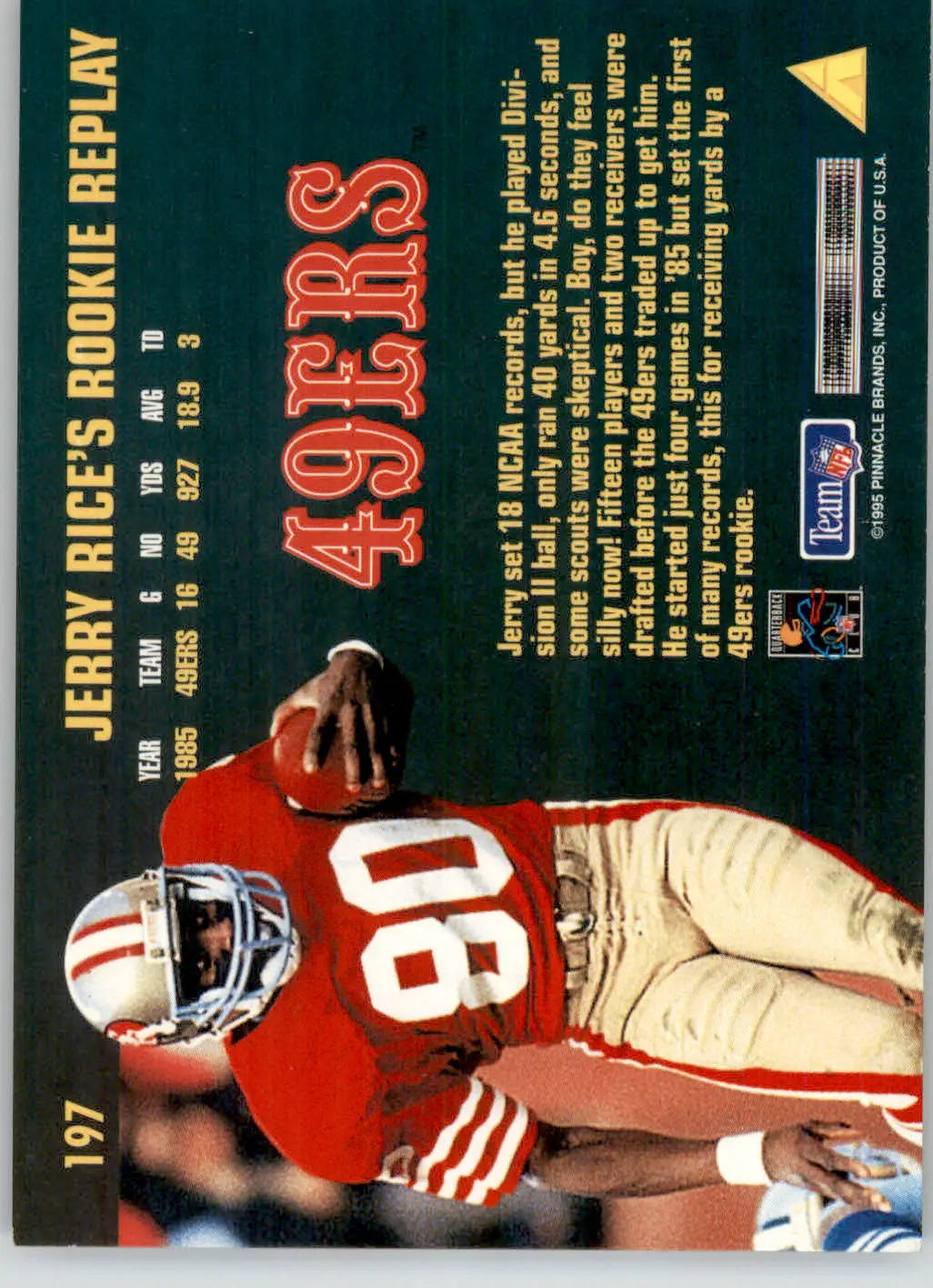 Jerry Rice - 1995 Pinnacle Club Collection - #197 - Football - Football Card Single