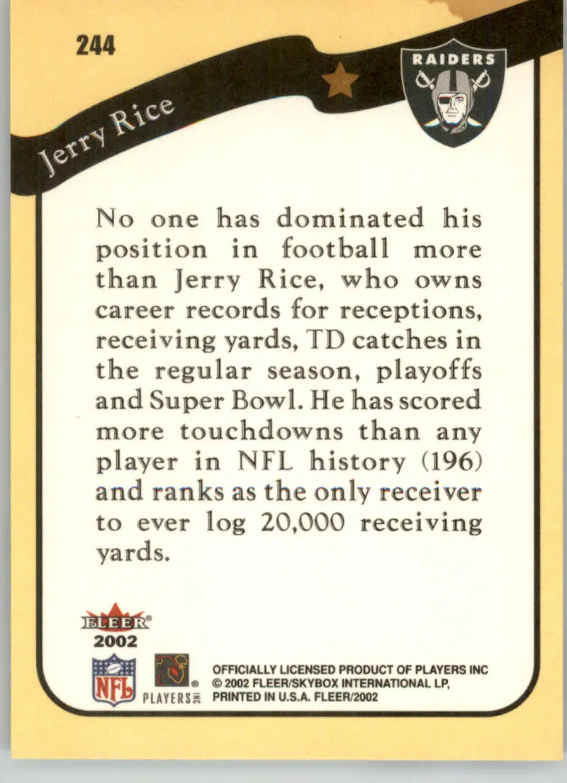 Jerry Rice - 2002 Fleer - #244 - Football - Football Card Single