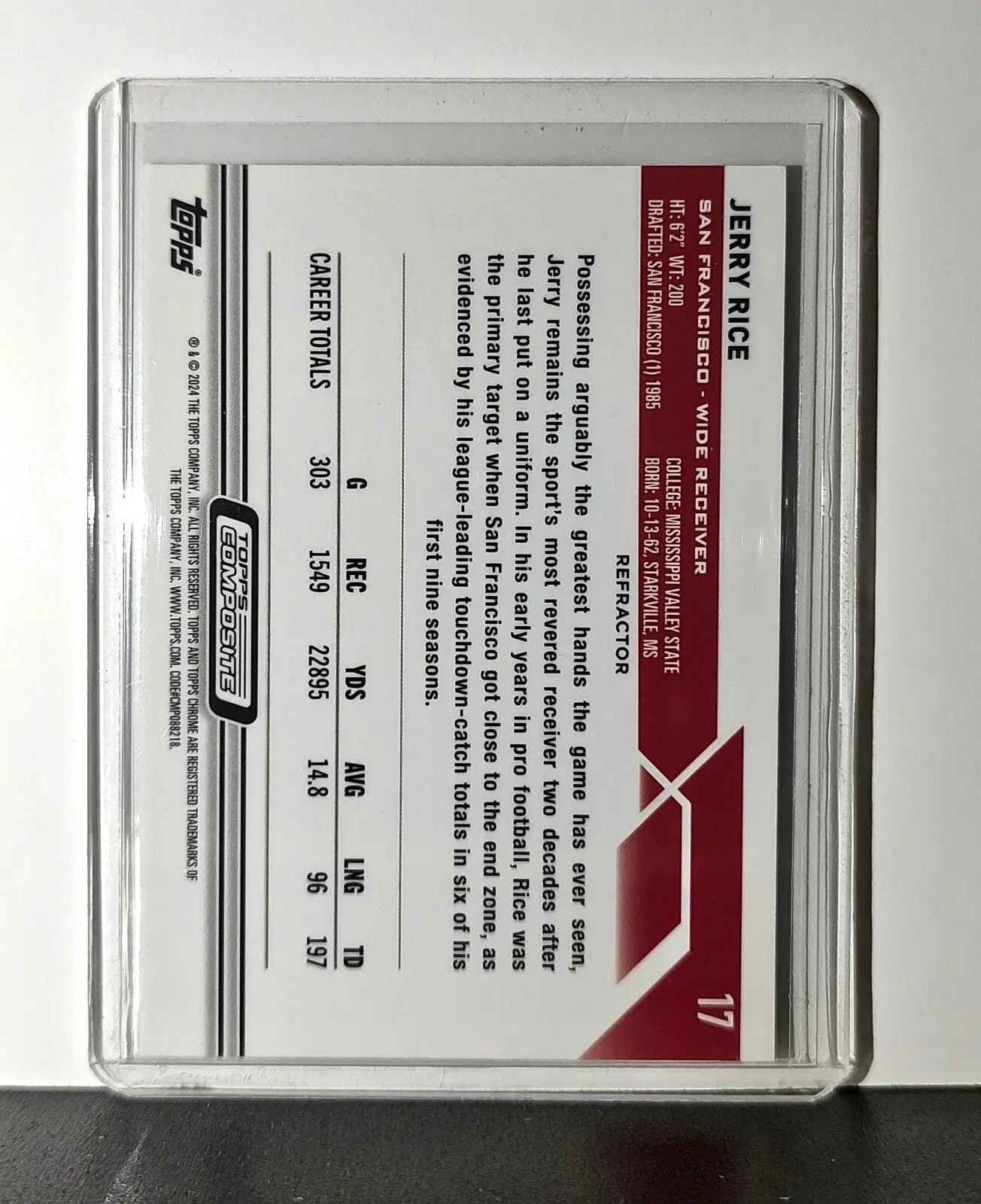 Jerry Rice 2023 Topps Chrome Refractor NFL #17 Card San Francisco 49ers