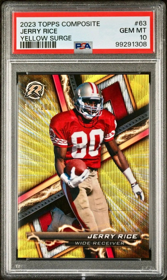 Jerry Rice 2023 Topps Resurgence NFL #63 Yellow Surge 103/200 Card PSA 10 Gem - Football Card Single