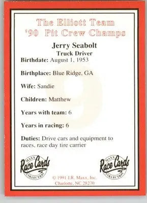 Jerry Seabolt - 1991 Maxx The Bill Elliott Team - #NNO - Racing - Racing Card Single