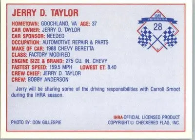 Jerry Taylor - 1989 Checkered Flag IHRA - #28 - Racing - Racing Card Single