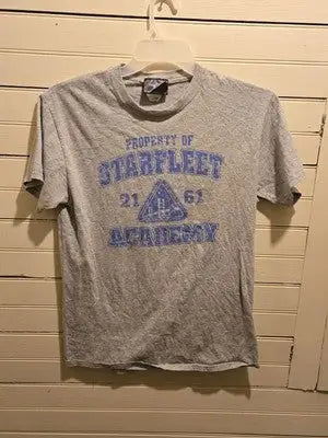Jerzees NASA Shirt Mens M Gray Starfleet Academy Graphic Short Sleeve Distressed - Apparel