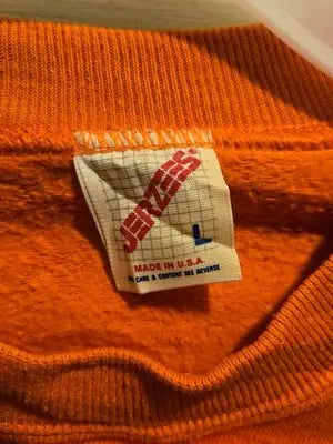 Jerzees Sweatshirt Mens L Orange Leaf Applique Made in USA Crewneck Pullover - Apparel