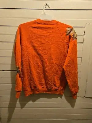 Jerzees Sweatshirt Mens L Orange Leaf Applique Made in USA Crewneck Pullover - Apparel