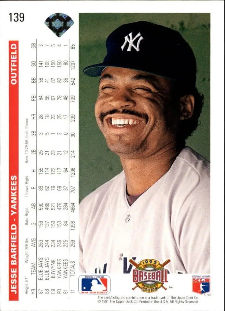 Jesse Barfield 1992 Upper Deck MLB #139 Baseball Car New York Yankees - Baseball Card Single