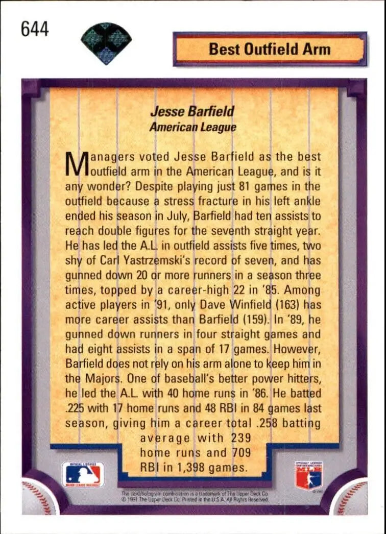 Jesse Barfield 1992 Upper Deck MLB #644 DS Baseball Card New York Yankees