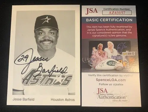 Jesse Barfield AUTO 1995 Houston Astros Team Issue 3x5 Signed JSA Card - Baseball Card Single