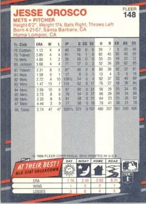 Jesse Orosco - 1988 Fleer - #148 - Baseball - Baseball Card Single