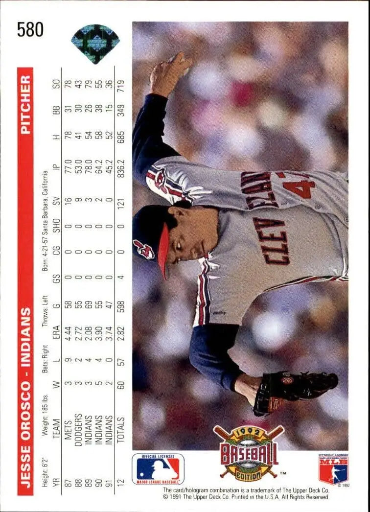 Jesse Orosco 1992 Upper Deck MLB #580 Baseball Card Cleveland Indians - Baseball Card Single