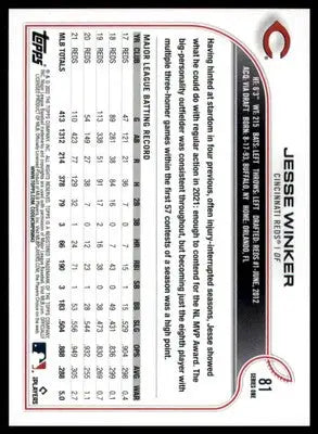 Jesse Winker 2022 Topps #81 Cincinnati Reds - Baseball Card Single