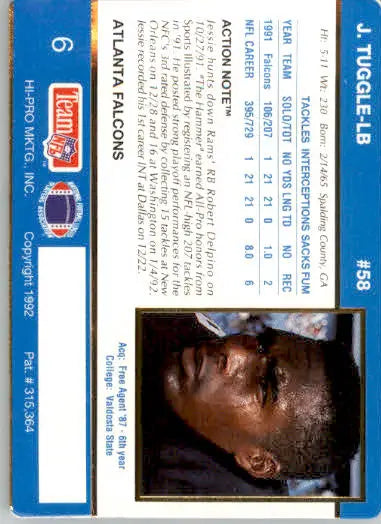 Jessie Tuggle - 1992 Action Packed - #6 - Football - Football Card Single