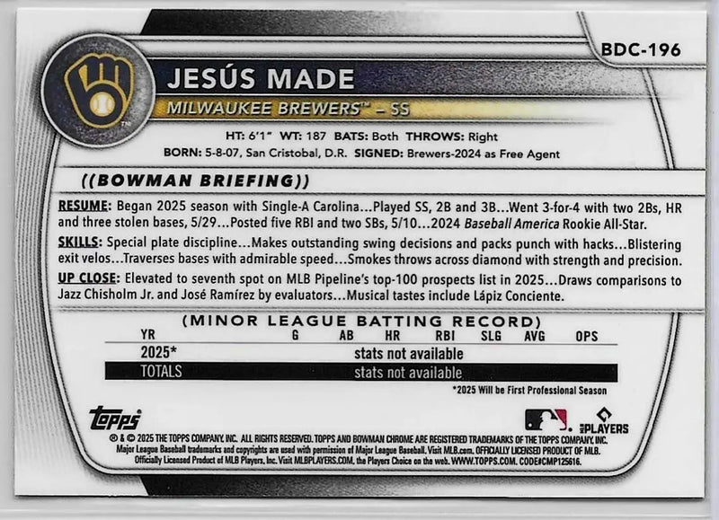 Jesus Made Mojo Refractor 2025 Bowman Draft Mega #BDC-196 Prospect (1383)