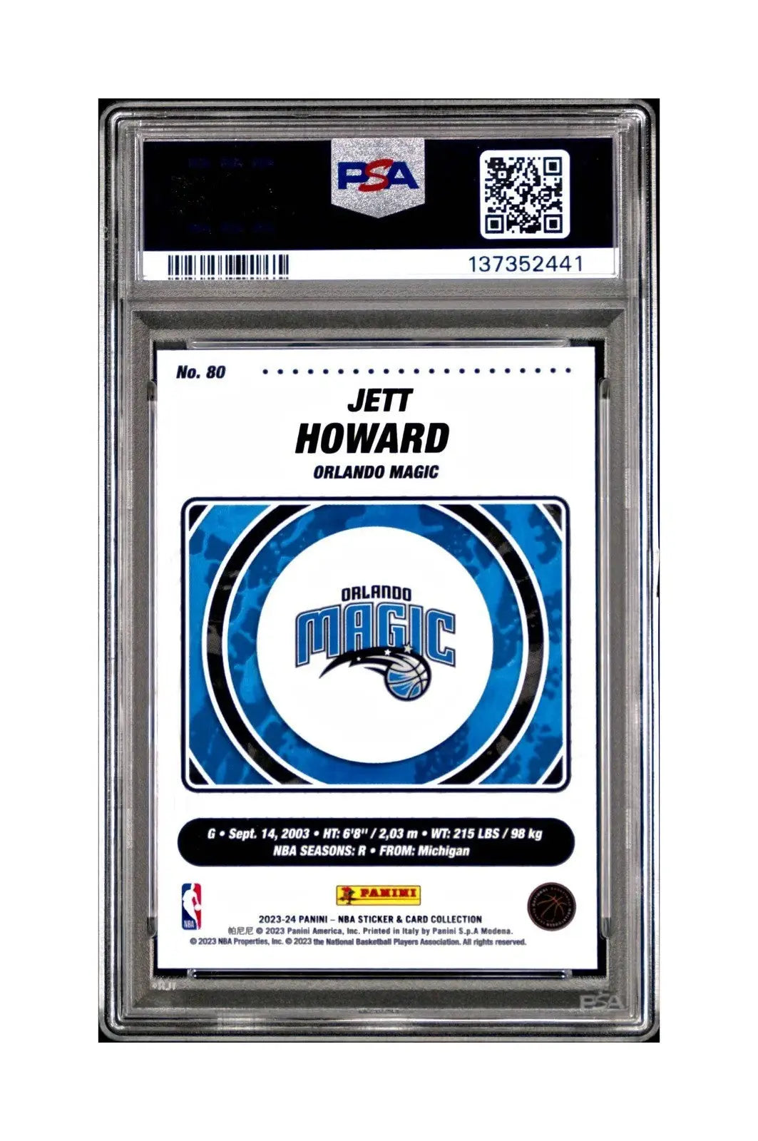 Jett Howard 2023-24 Sticker 005/050 Orange Foil 80 PSA 7 NM - Other