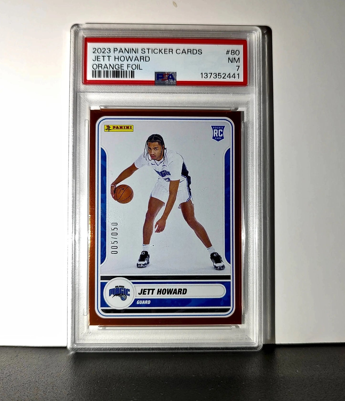 Jett Howard 2023-24 Sticker 005/050 Orange Foil 80 PSA 7 NM - Other