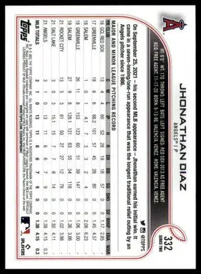 Jhonathan Diaz Rookie 2022 Topps #332 Los Angeles Angels - Baseball Card Single