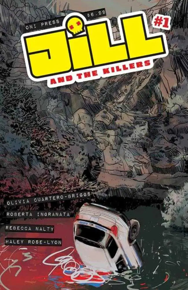 Comic book cover of Jill And The Killers #1 featuring a sinking car in dark water