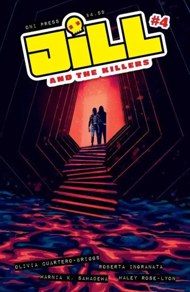 Comic book cover for Jill And The Killers #4 Features two silhouetted figures on red stairs