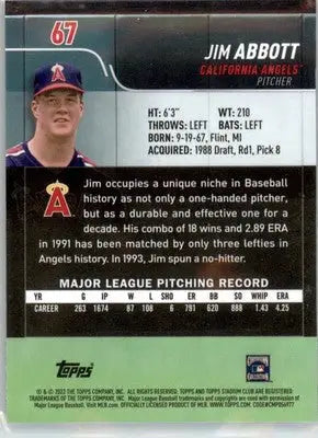 Jim Abbott - 2022 Stadium Club - #67 - Baseball - Baseball Card Single