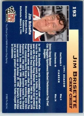 Jim Brissette - 1992 Pro Set NHRA - #193 - Racing - Racing Card Single
