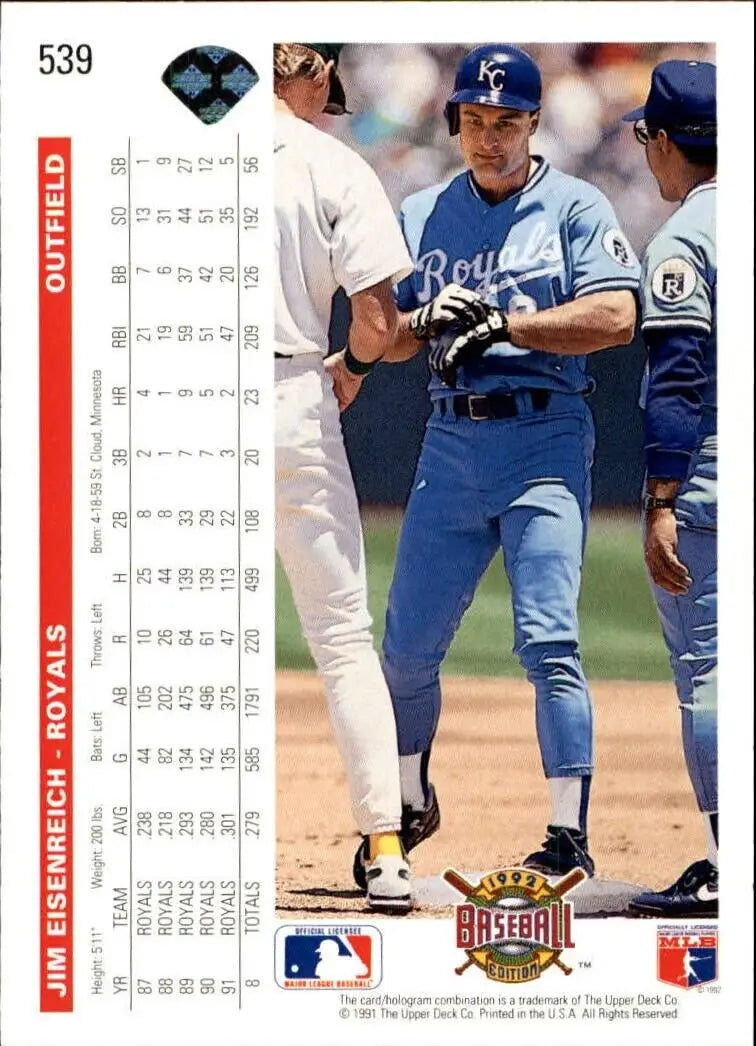 Jim Eisenreich 1992 Upper Deck MLB #539 Baseball Card Kansas City Royals