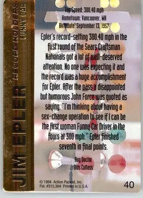 Jim Epler - 1994 Action Packed NHRA - #40 - Racing - Racing Card Single