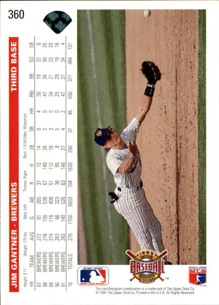 Jim Gantner 1992 Upper Deck MLB #360 Baseball Card Milwaukee Brewers - Baseball Card Single