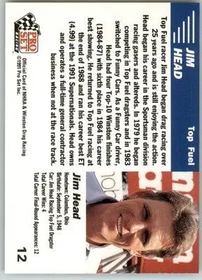 Jim Head - 1991 Pro Set NHRA - #12 - Racing - Racing Card Single