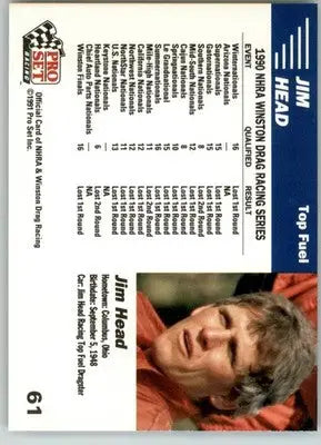 Jim Head’s Car - 1991 Pro Set NHRA - #61 - Racing - Racing Card Single