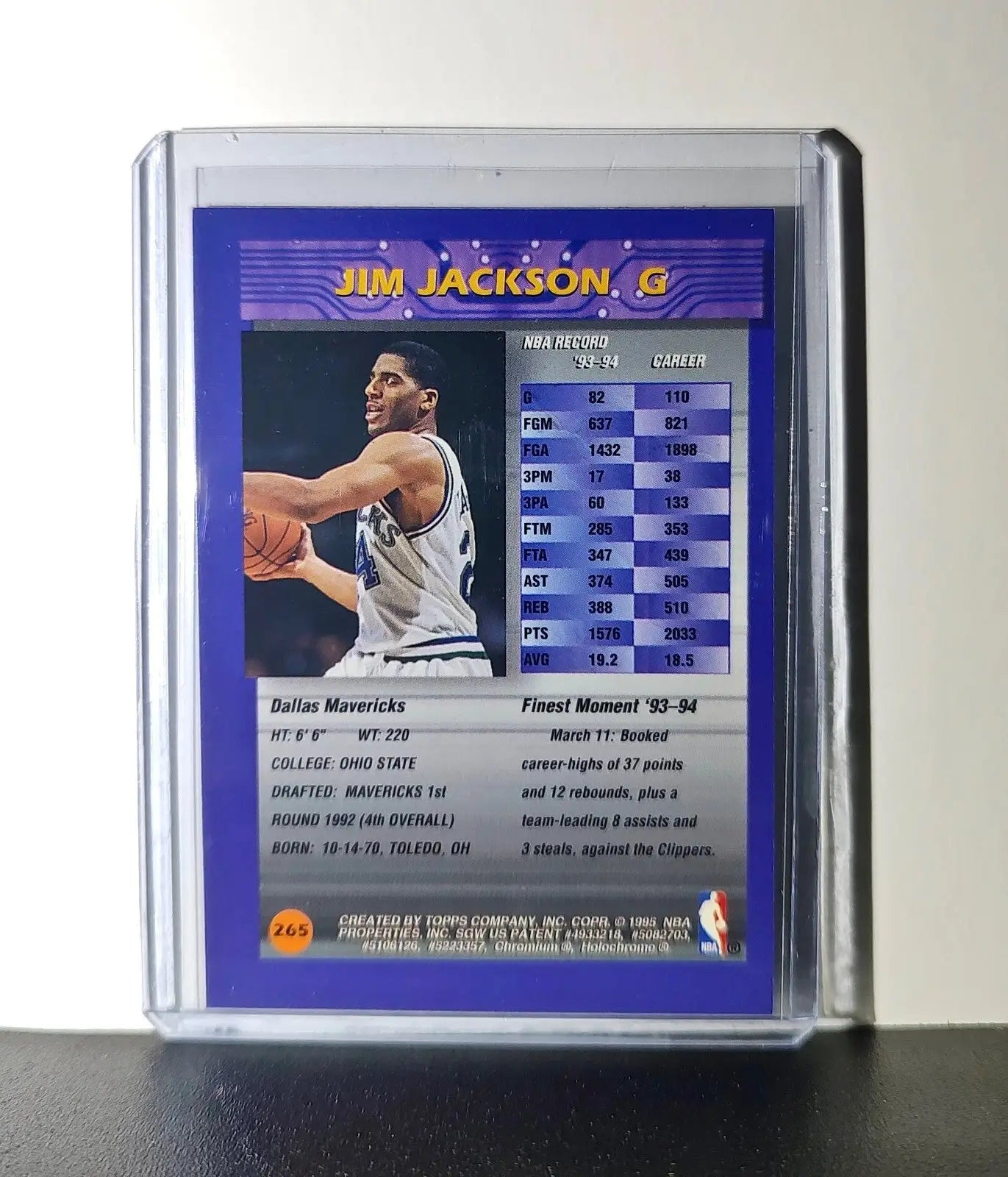 Jim Jackson 1994-95 Topps Finest #265 Basketball Card - Basketball Card Single