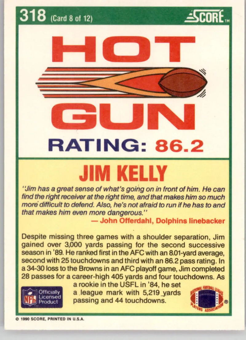 Jim Kelly - 1990 Score - #318 - Football