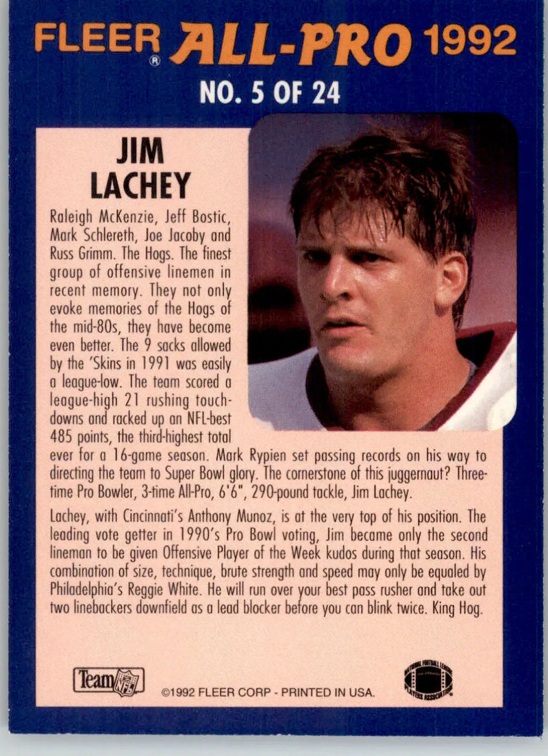 Jim Lachey - 1992 Fleer - #5 - Fleer All-Pro 1992 Football