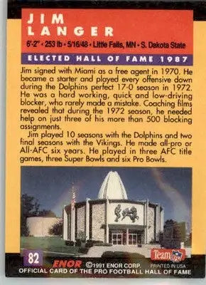 Jim Langer - 1991 Enor Pro Football HOF - #82 - Football - Football Card Single