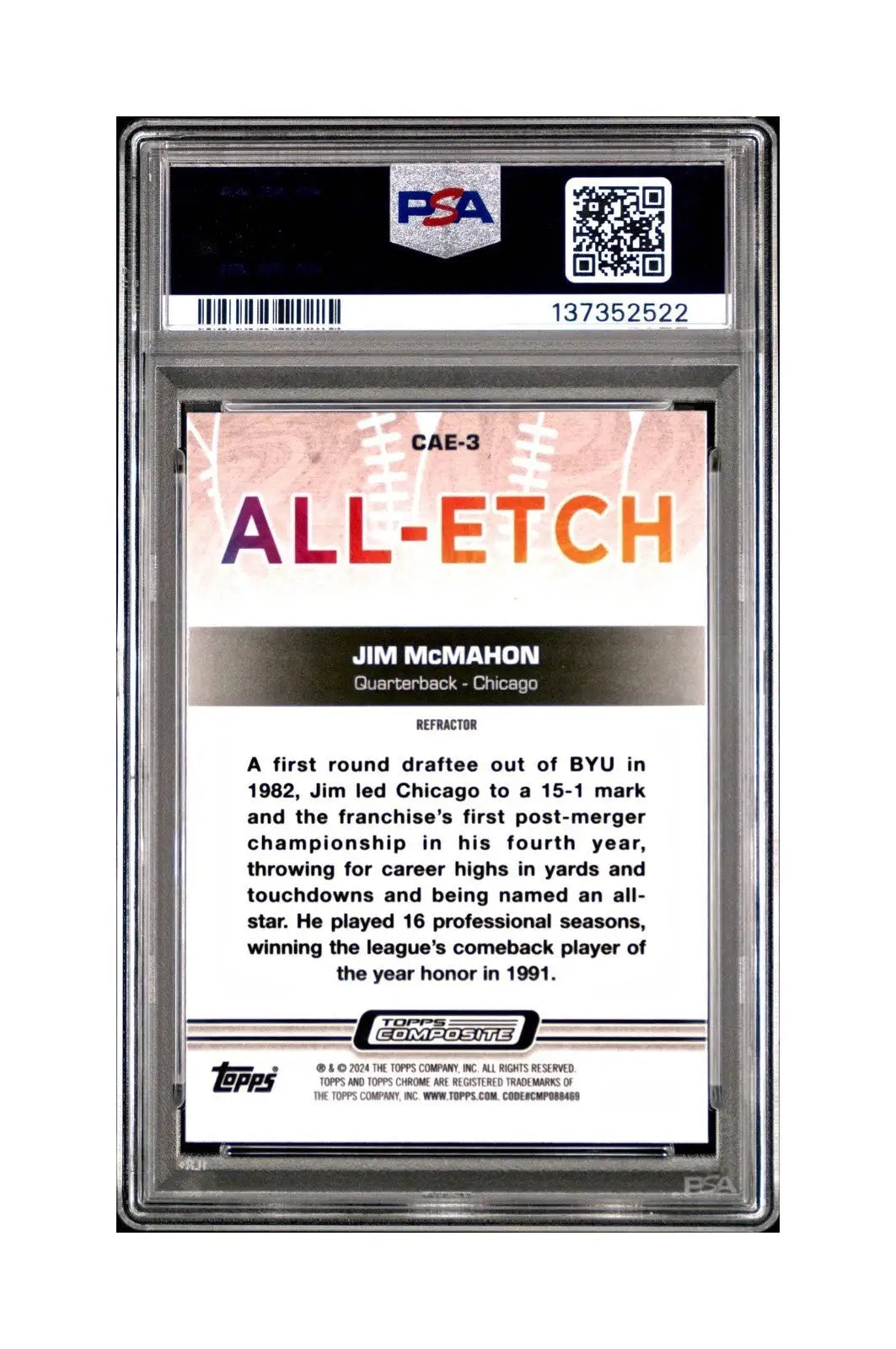 Jim McMahon 2023 Topps Chrome ALL-ETCH Refractor #CAE-3 PSA 10 Gem Mint - Other