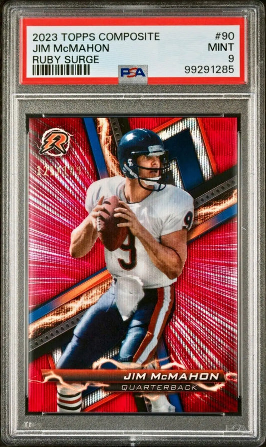 Jim McMahon 2023 Topps Resurgence NFL #90 Ruby Surge 121/199 Card PSA 9 Mint - Football Card Single