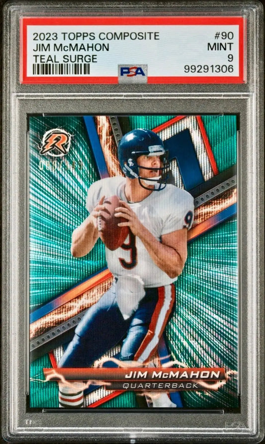 Jim McMahon 2023 Topps Resurgence NFL #90 Teal Surge 098/149 Card PSA 9 Mint - Football Card Single