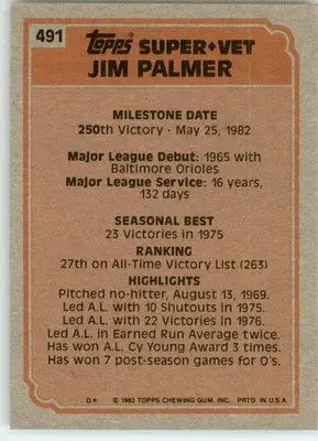 Jim Palmer - 1983 Topps - #491 - Baseball - Baseball Card Single